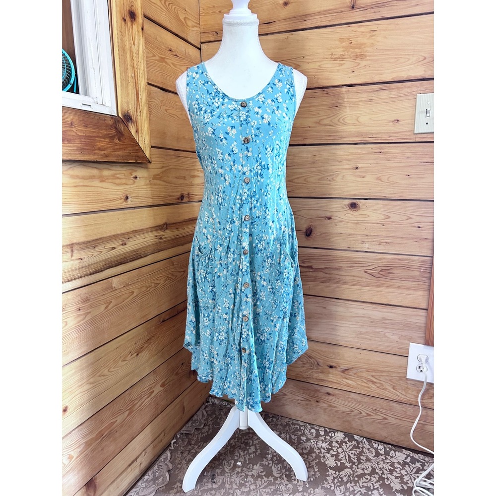 Jolt Clothes Blue Floral Button Front Dress Boho Pocket Sundress Medium Cottage